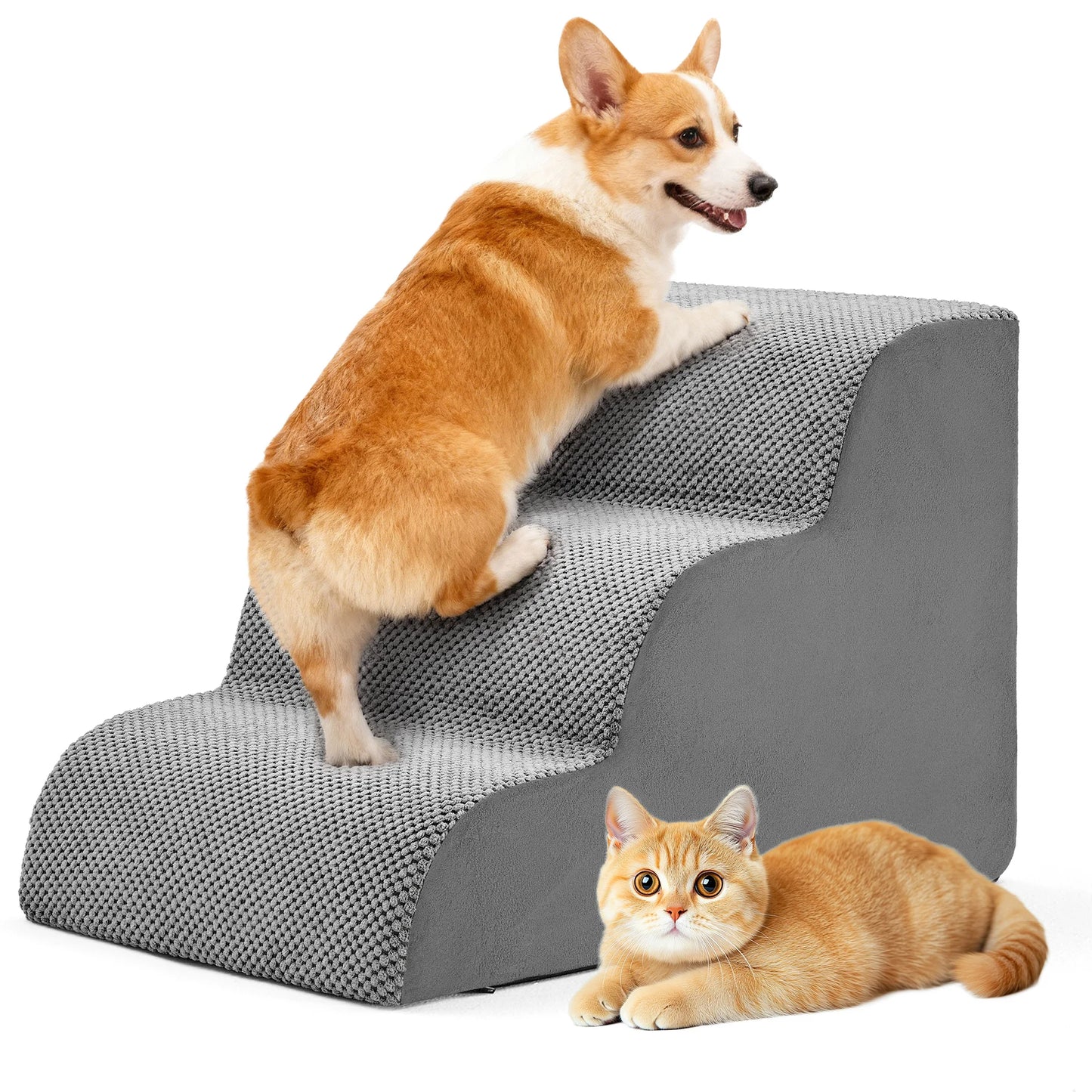 JHK 3-5 Step High Density Foam Dog Stairs For Small Dogs