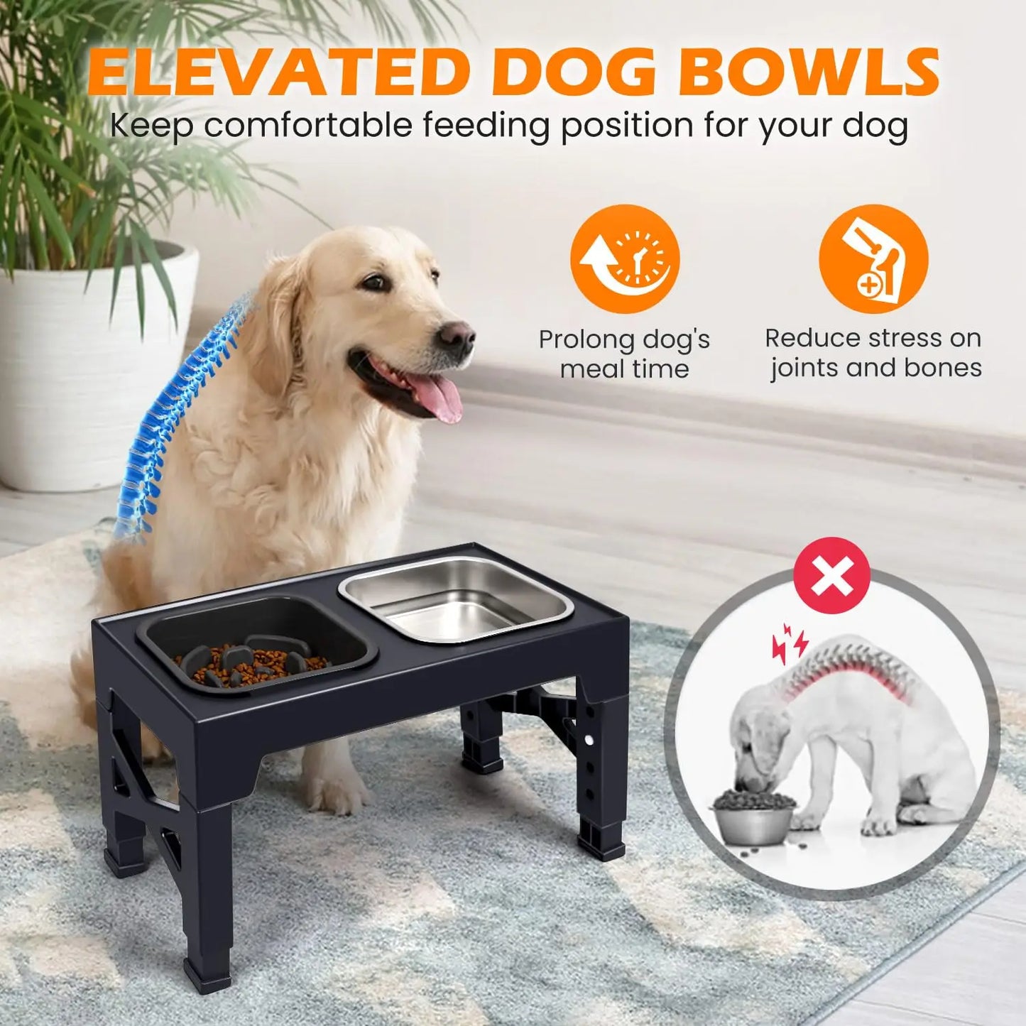 2 In 1 Elevated Slow Feeder Dog Bowls With Foldable Stand
