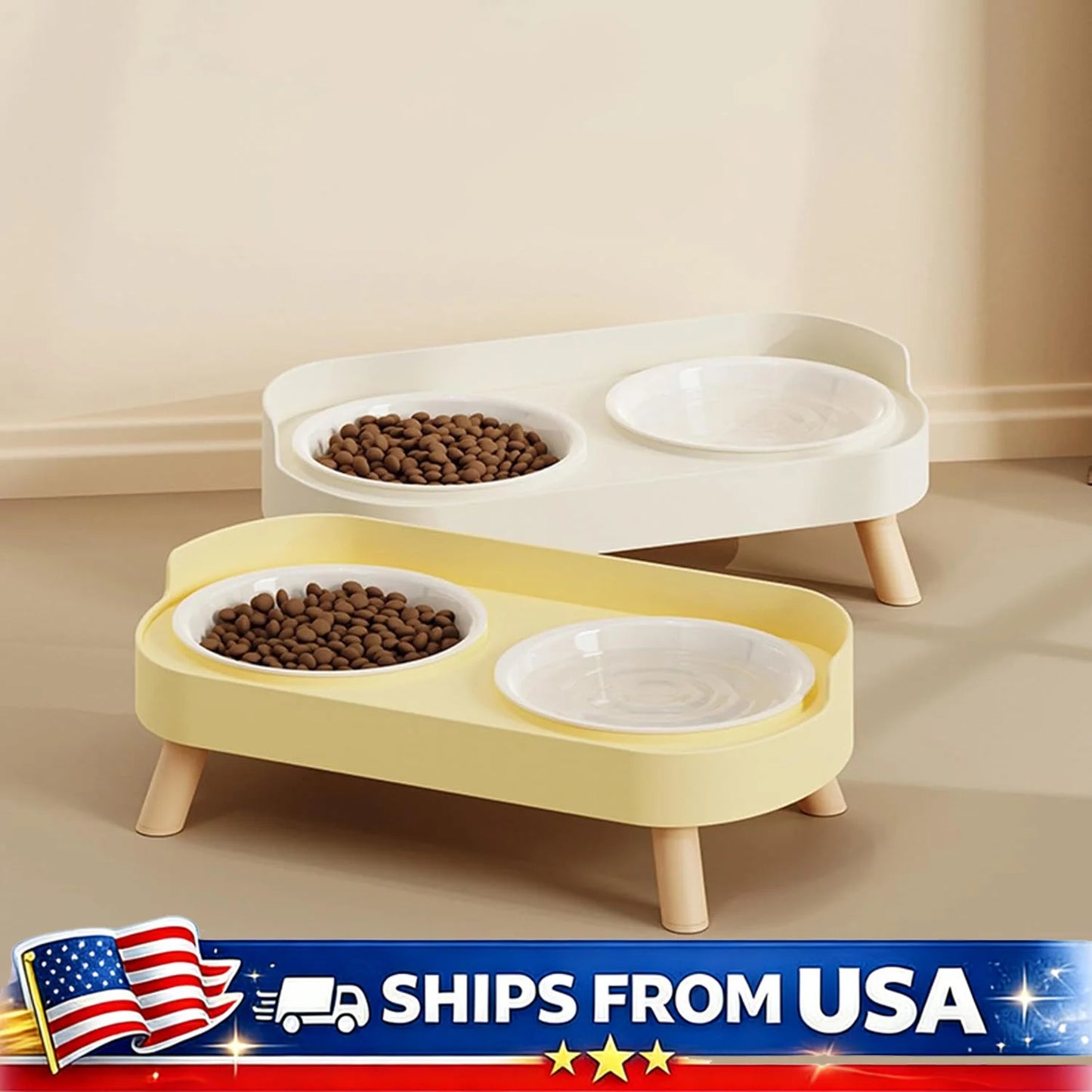 Elevated Pet Bowl Set With Dual Food And Water Stand