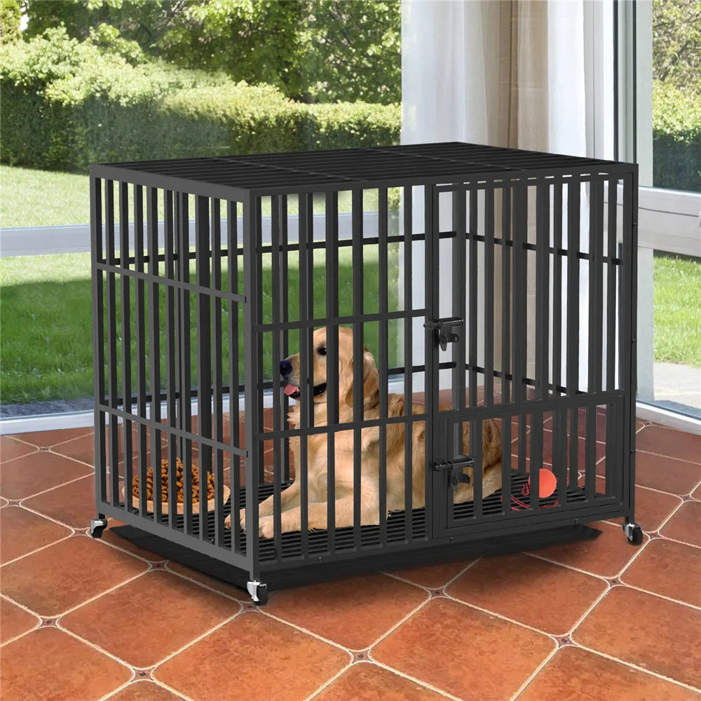 Bingopaw Heavy Duty Dog Cage Three Doors Locks Design With Removable Tray