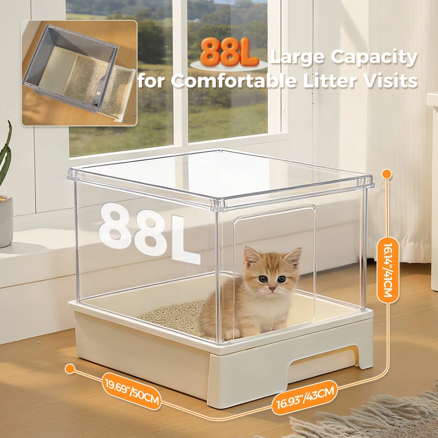 Enclosed Cat Litter Box With Scoop Indoor Use Top Exit
