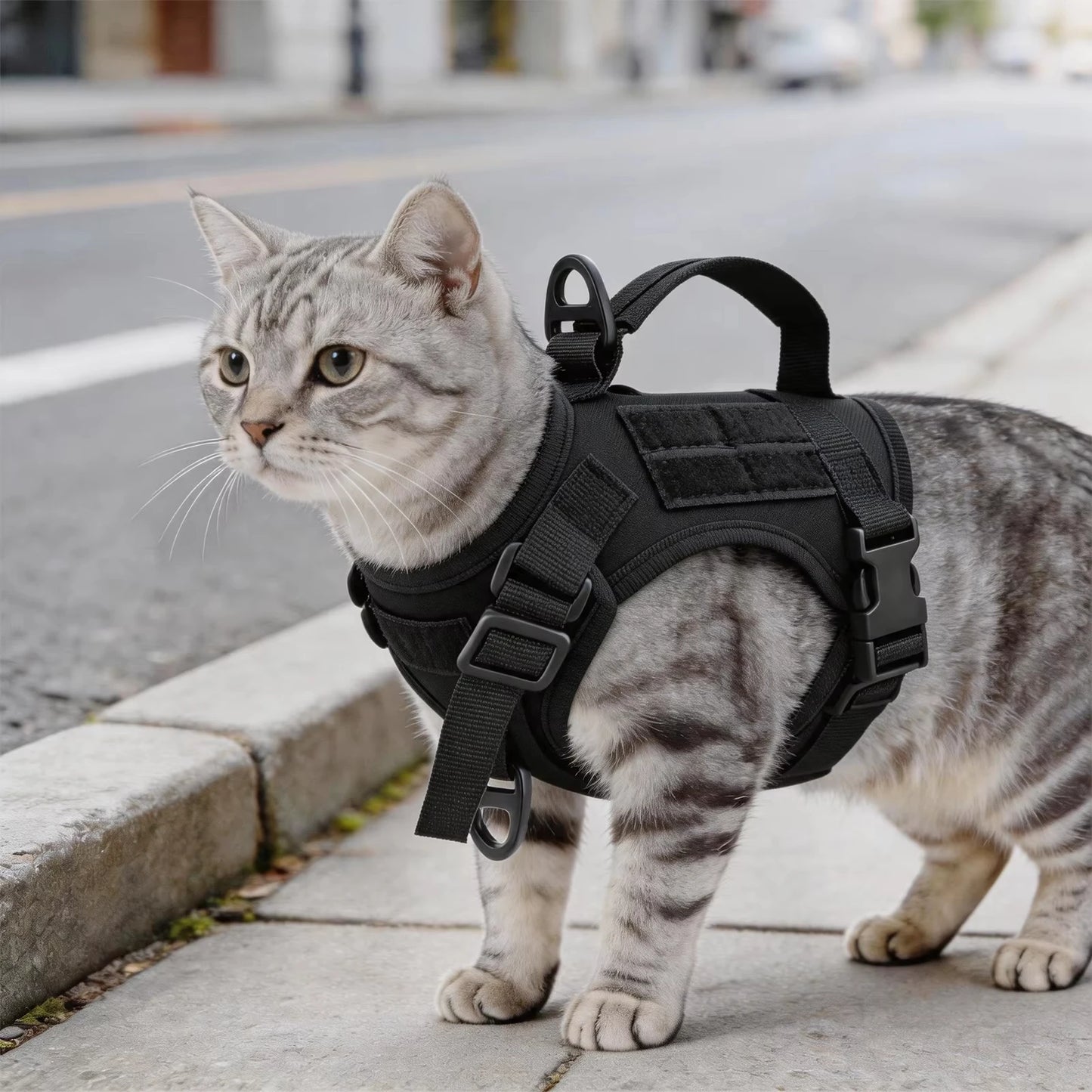 Tactical Cat Harness And Leash Set Adjustable Escape Proof Mesh
