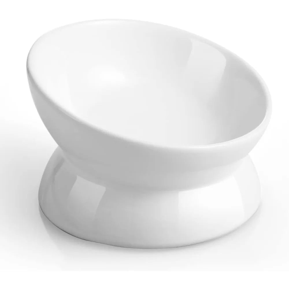 Elevated Ceramic Cat Bowl Tilted Slow Feeder For Spinal Health