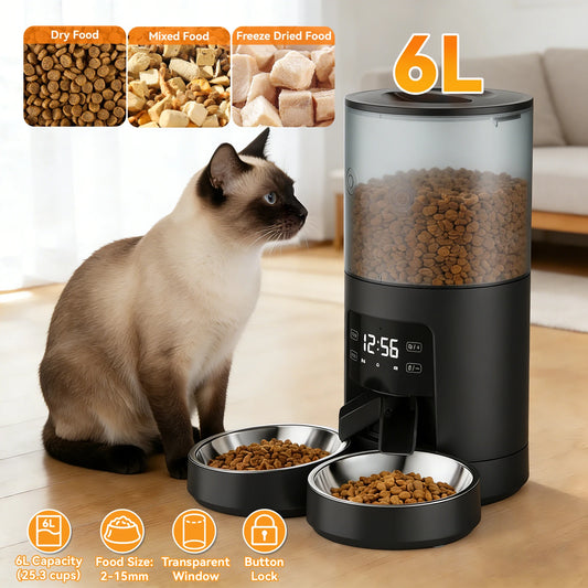 JHK Automatic Cat Feeder Dual Bowls Timed Dispenser