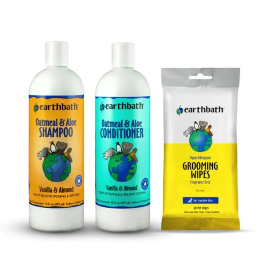Oatmeal Aloe Dog Shampoo and Conditioner Set with Hypoallergenic Wipes
