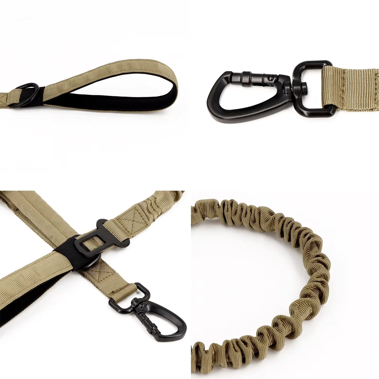 Military Tactical Dog Leash Adjustable Elastic Rope Dual Handles