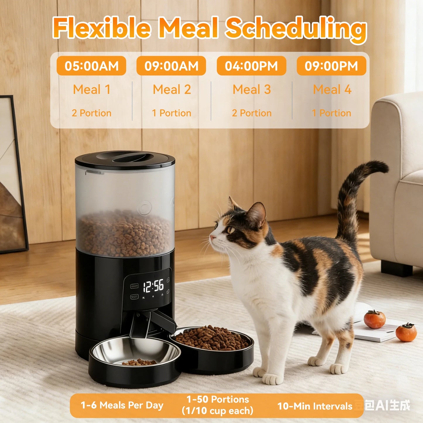 JHK Automatic Cat Feeder Dual Bowls Timed Dispenser