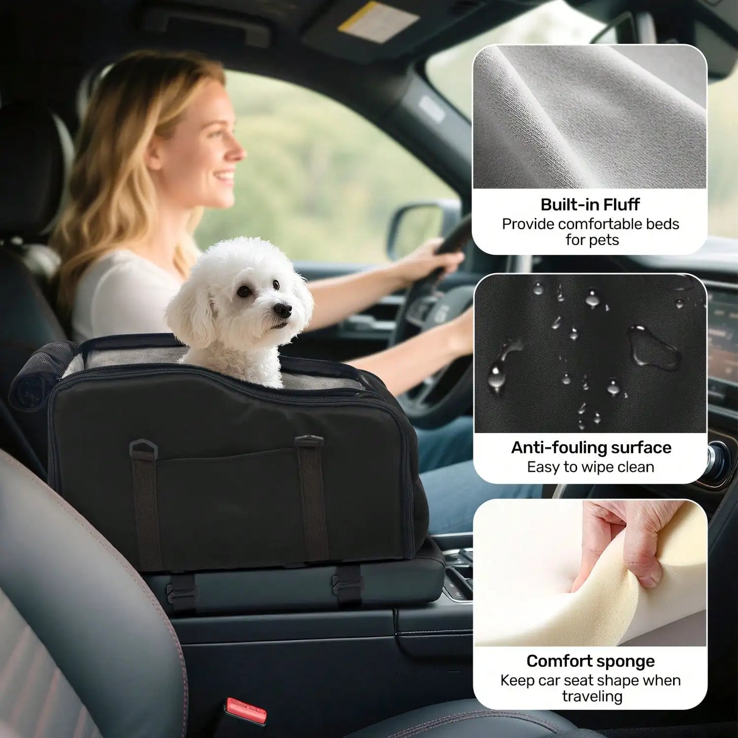 Center Console Pet Car Seat Carrier For Small Dogs Cats