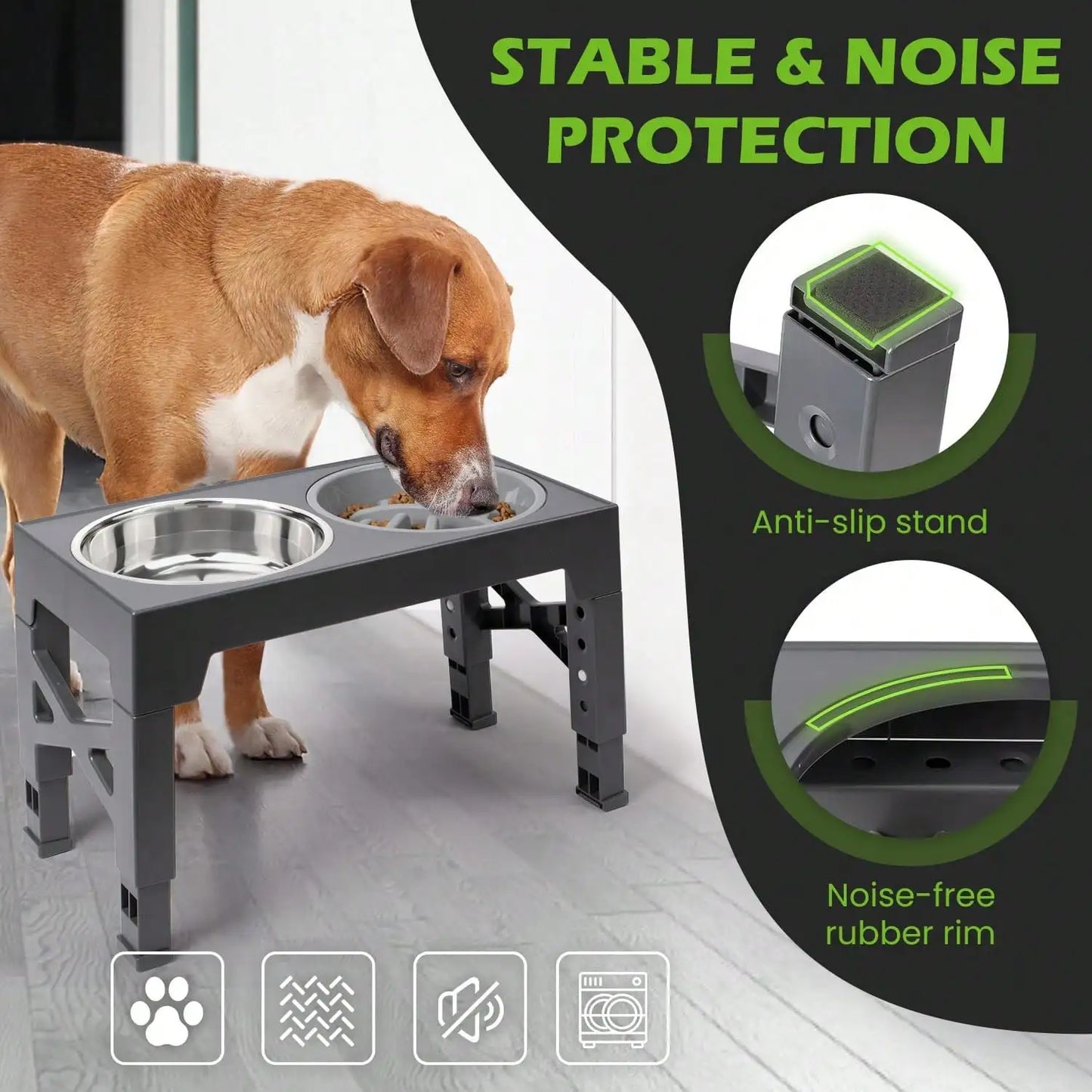 Raised Dog Bowl Set With Adjustable Heights And Slow Feeder