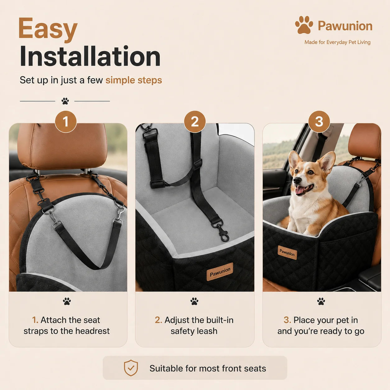 Dog Car Seat Booster With Memory Foam Cushion And Washable Cover