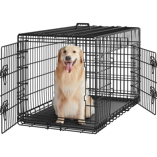 Yaheetech Collapsible Double Door Dog Crate With Removable Tray