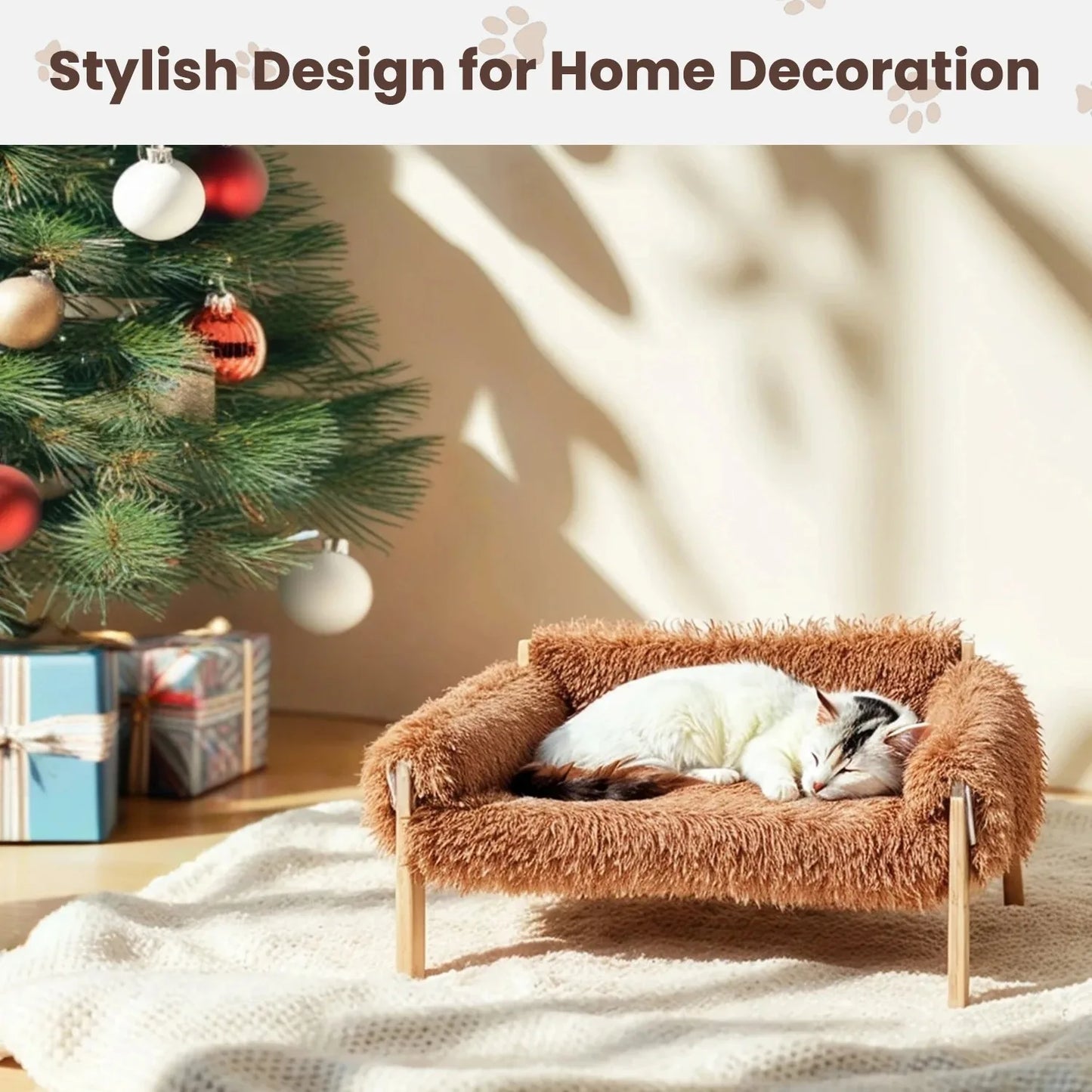Plush Cat Bed Sofa With Wooden Legs For Indoor Cats