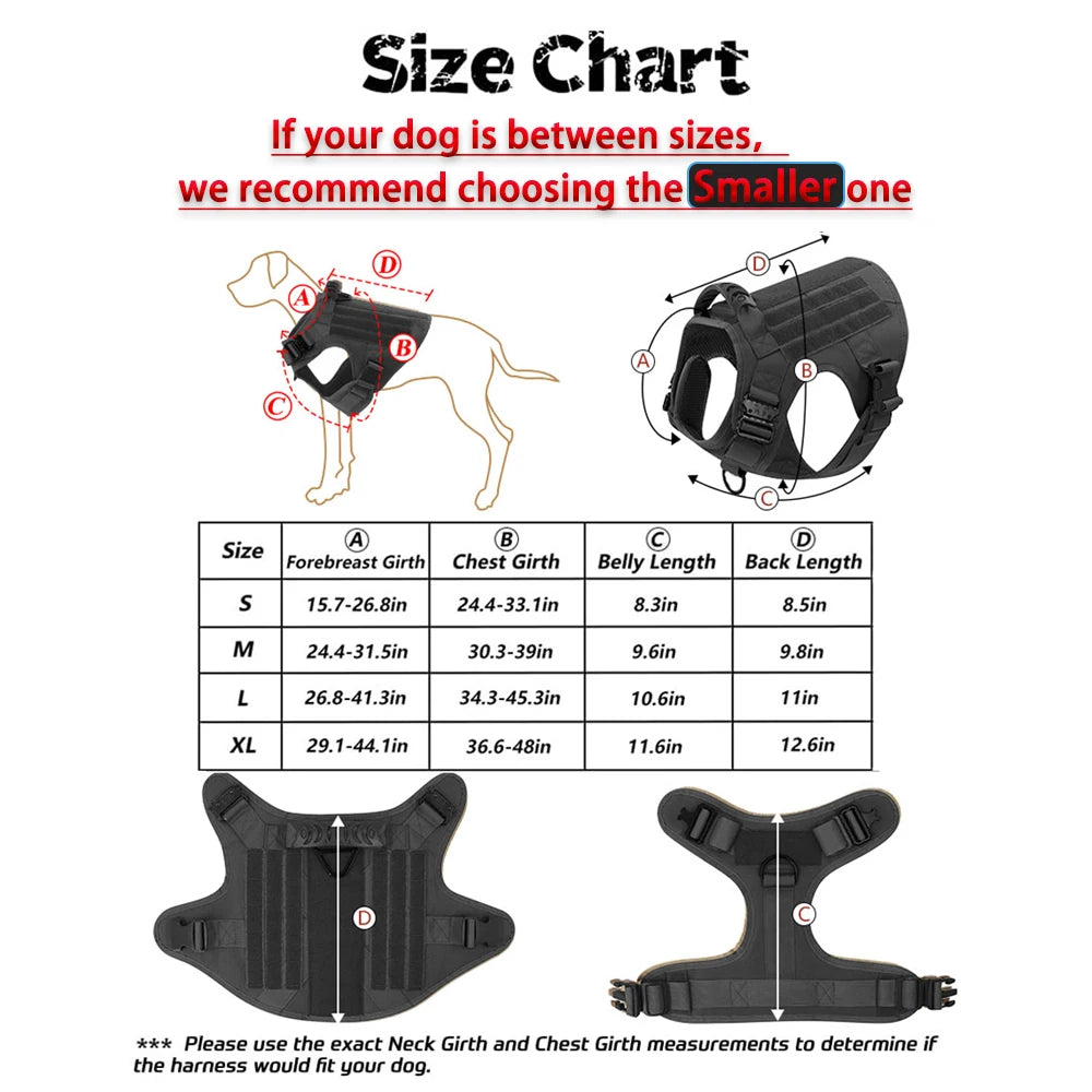 Tactical Molle Dog Harness With Pouches For Training
