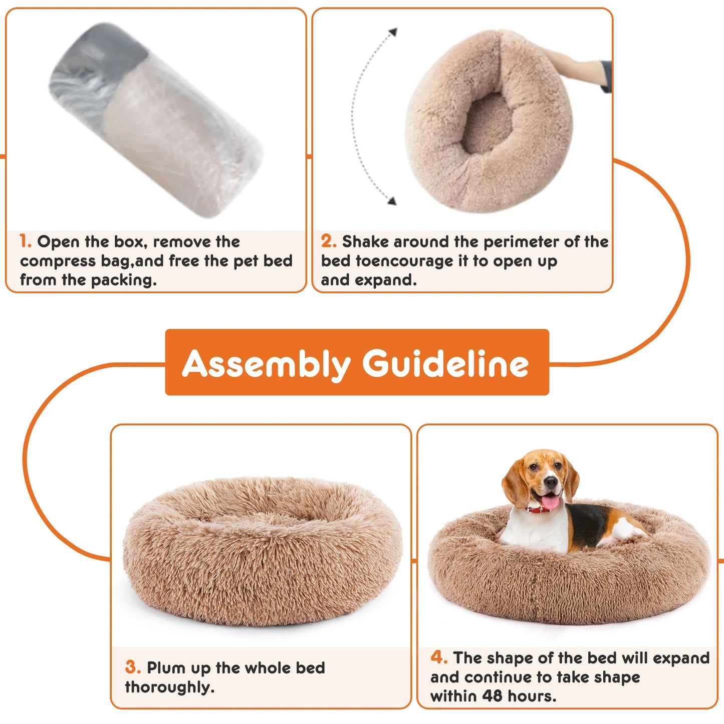 JHK Calming Dog Bed Washable Plush Faux Fur Anti Slip Round Bed