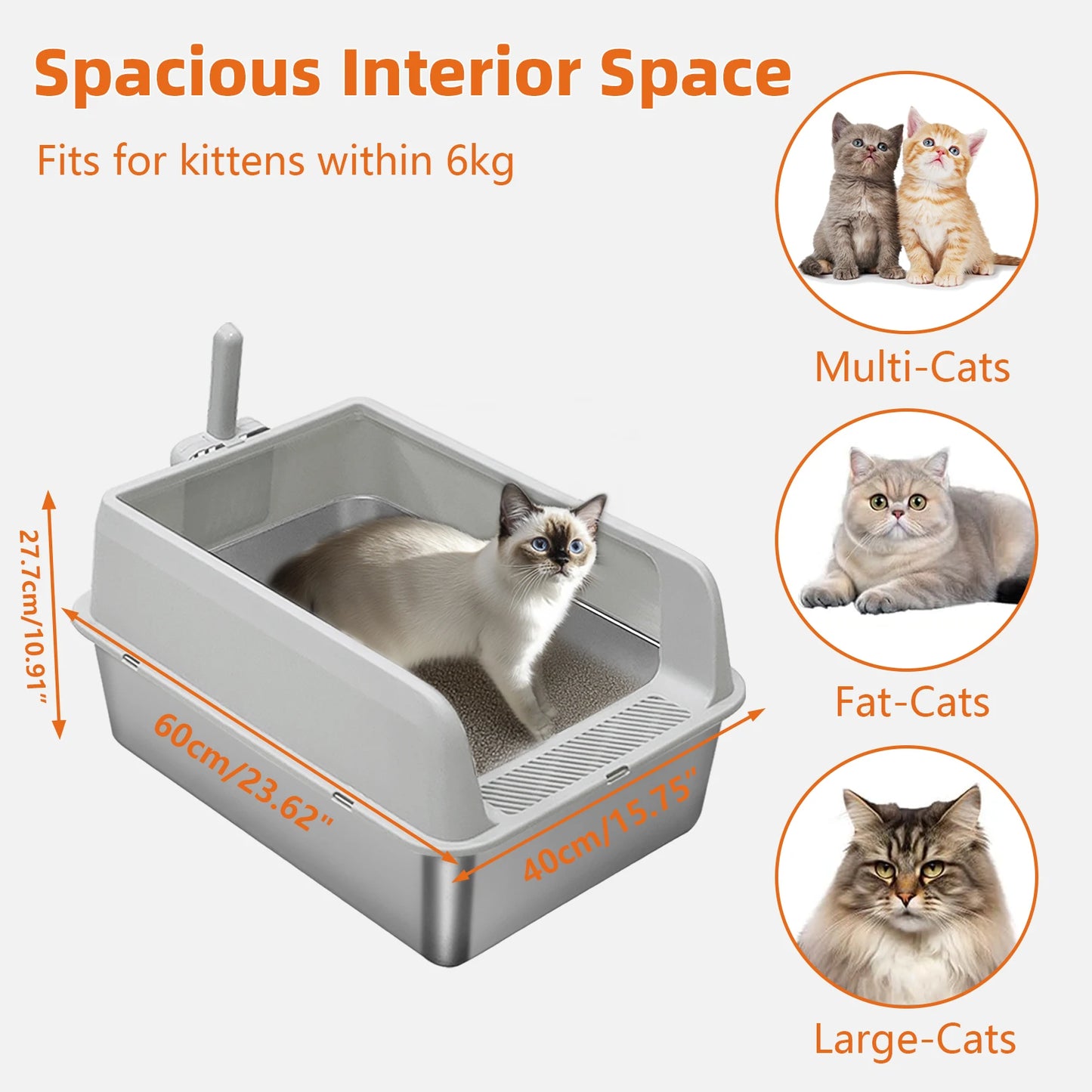 Stainless Steel Semi Closed Cat Litter Box With Scoop Odor Proof
