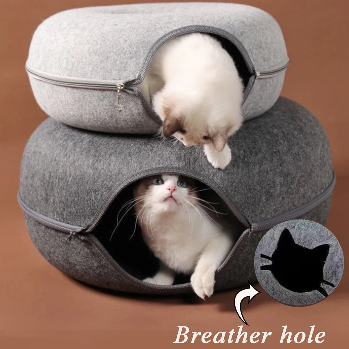 Donut Cat Bed With Interactive Tunnel For Cats And Kittens