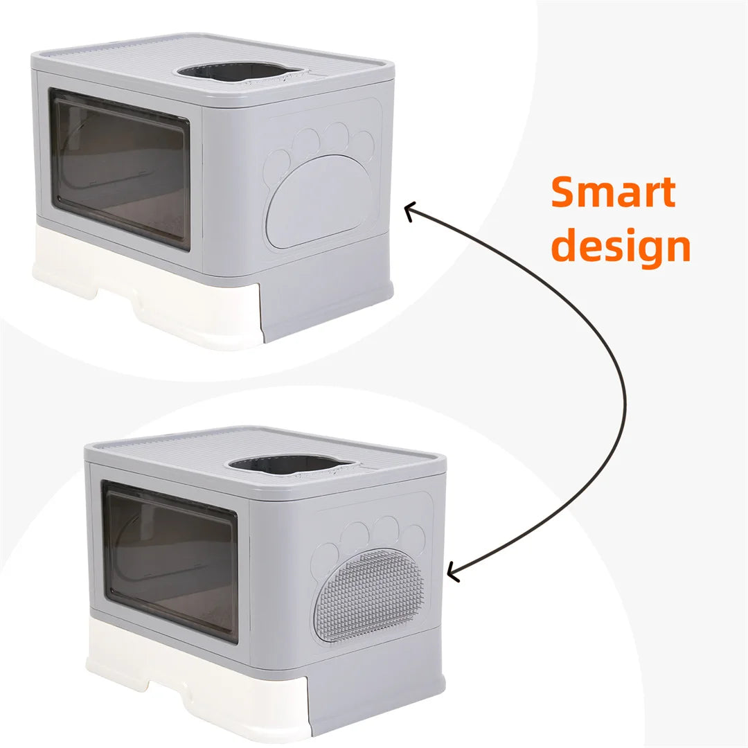 Detachable Foldable Cat Litter Box With Front Entry And Top Exit