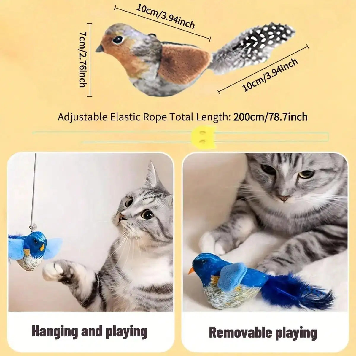 Interactive Cat Toy Realistic Bird Sounds With Detachable Hanging Teaser