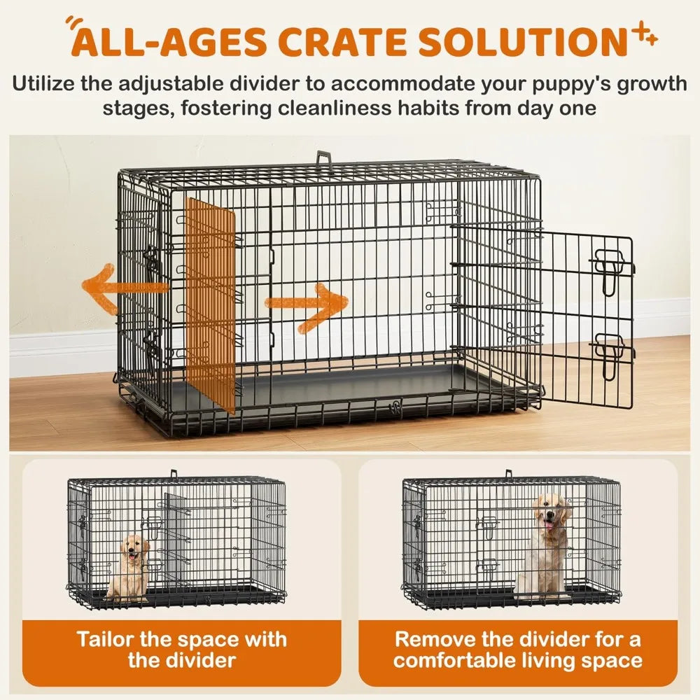 Yaheetech Collapsible Double Door Dog Crate With Removable Tray