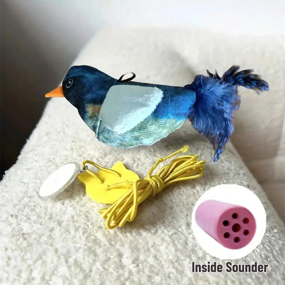 Interactive Cat Toy Realistic Bird Sounds With Detachable Hanging Teaser