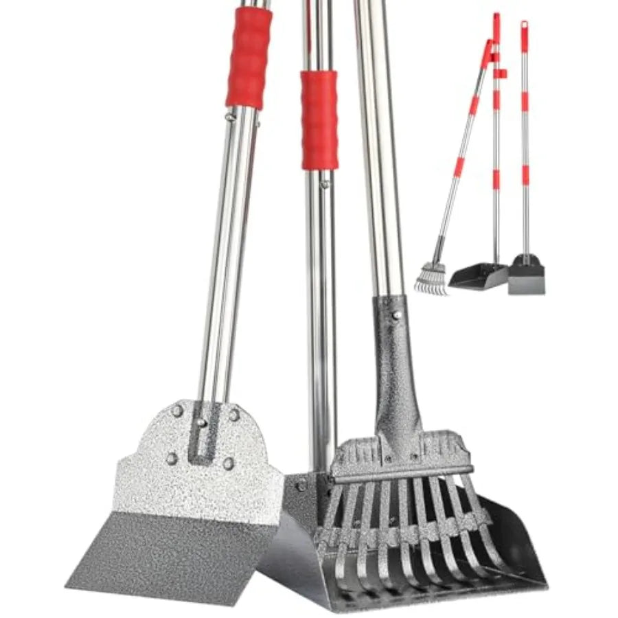 Long Handle Dog Pooper Scooper Stainless Steel Rake With Tray