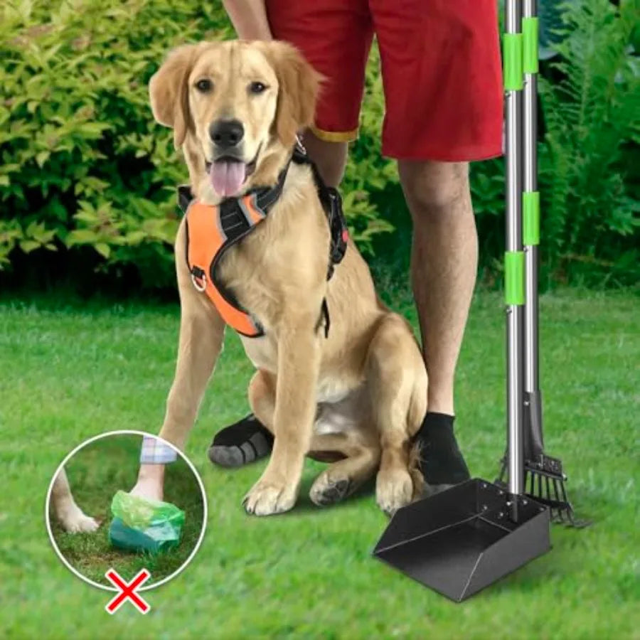 Pooper Scooper Long Handle Heavy Duty Stainless Tray And Rake