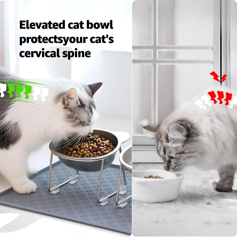304 Stainless Steel Raised Cat Bowl With 15 Degree Tilted Neck Guard