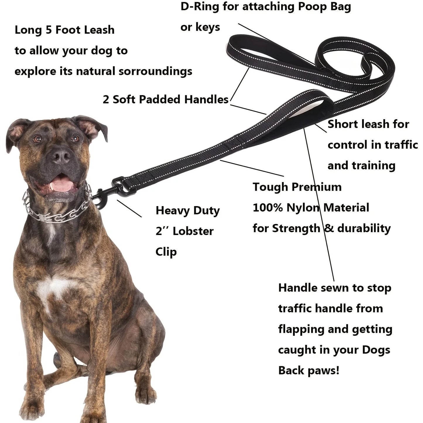 Dog Leash Dual Handle Heavy Duty Outdoor Training Lead