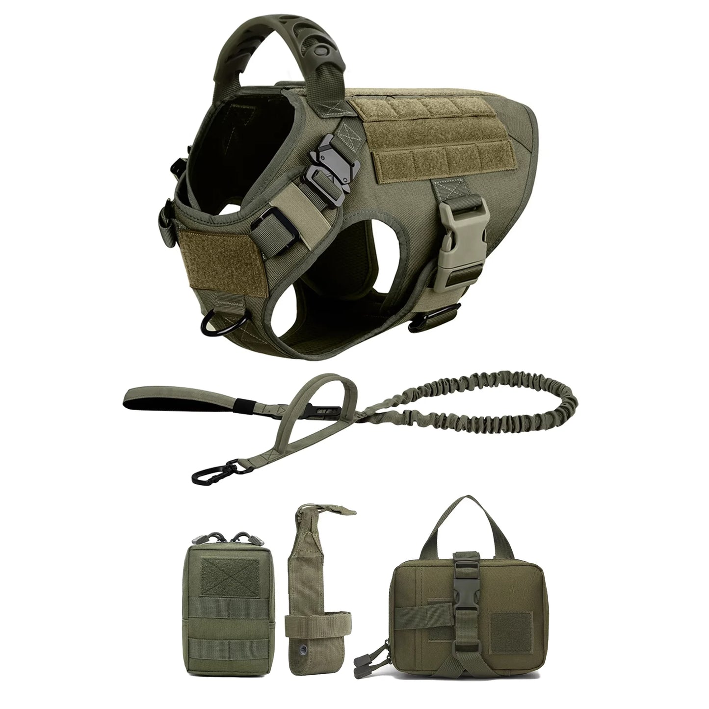 Adjustable Tactical Dog Harness With No Pull Leash And Detachable Pocket Pack