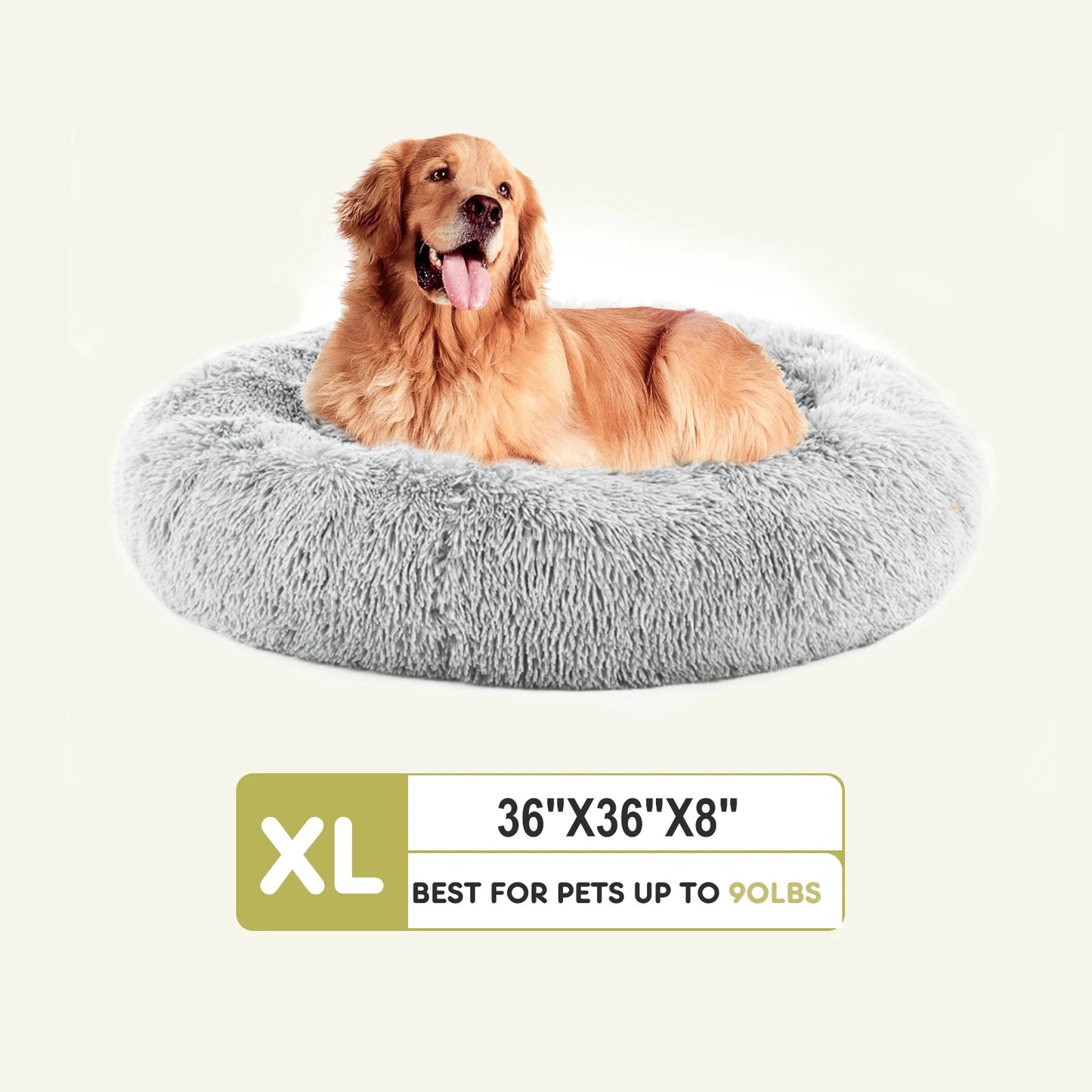 JHK Plush Faux Fur Calming Dog Bed Washable Non Slip