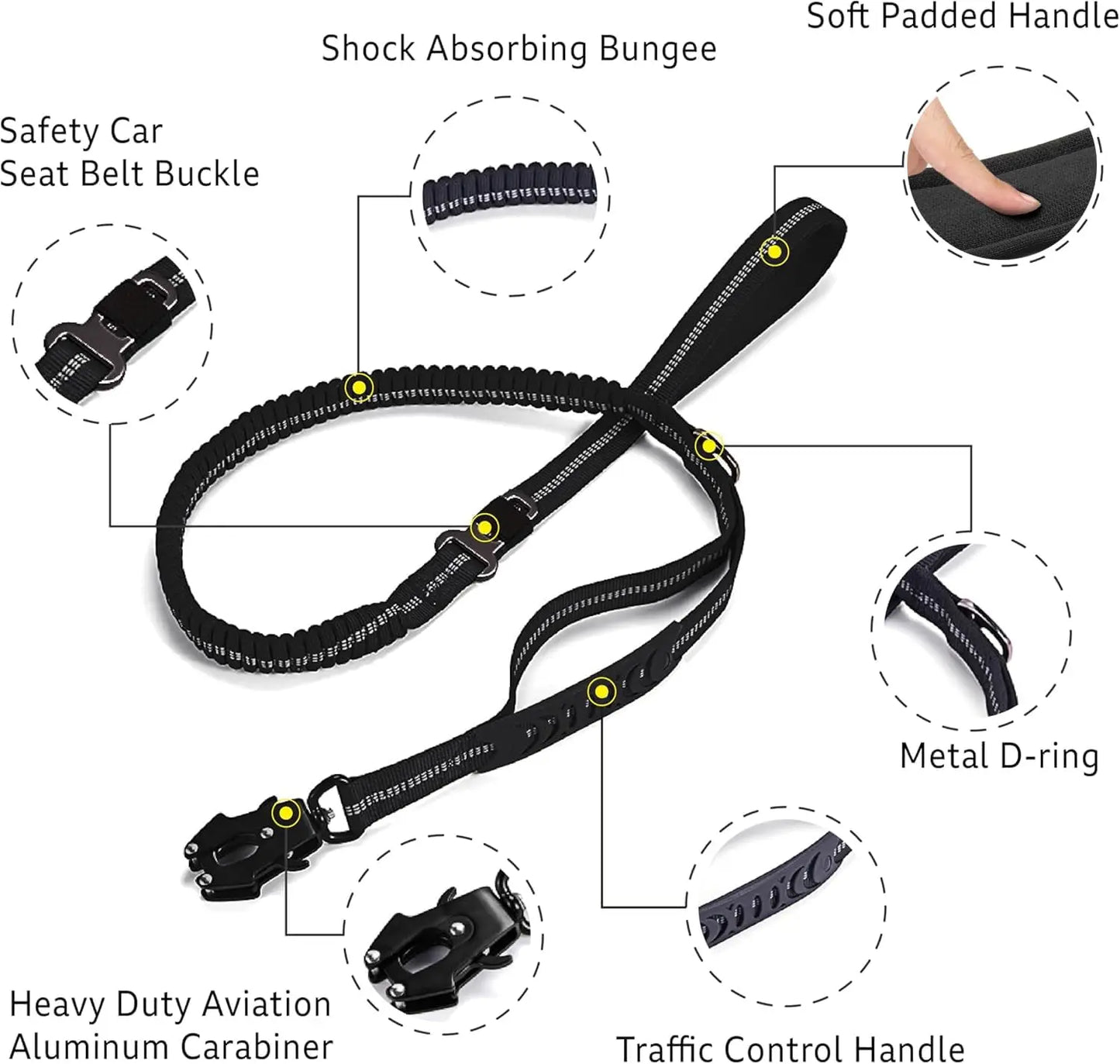 Reflective Shock Absorbing Leash for Large Dogs No Pull Tactical