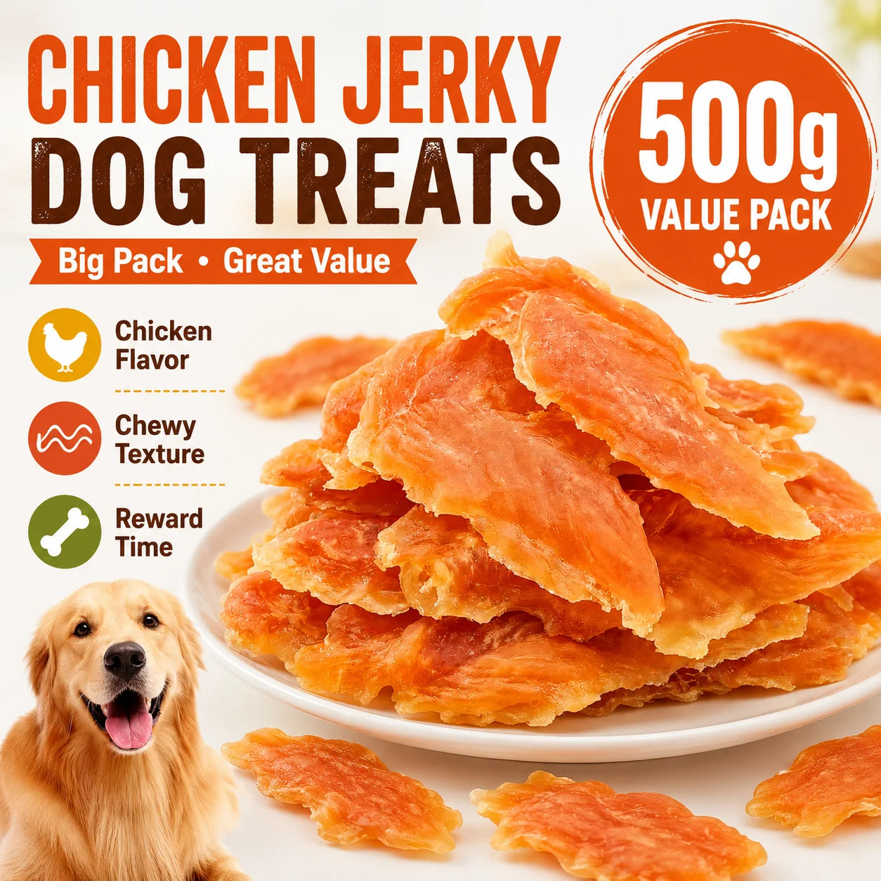 All Breeds Chicken Jerky Dog Treats Meat Flavor Pack