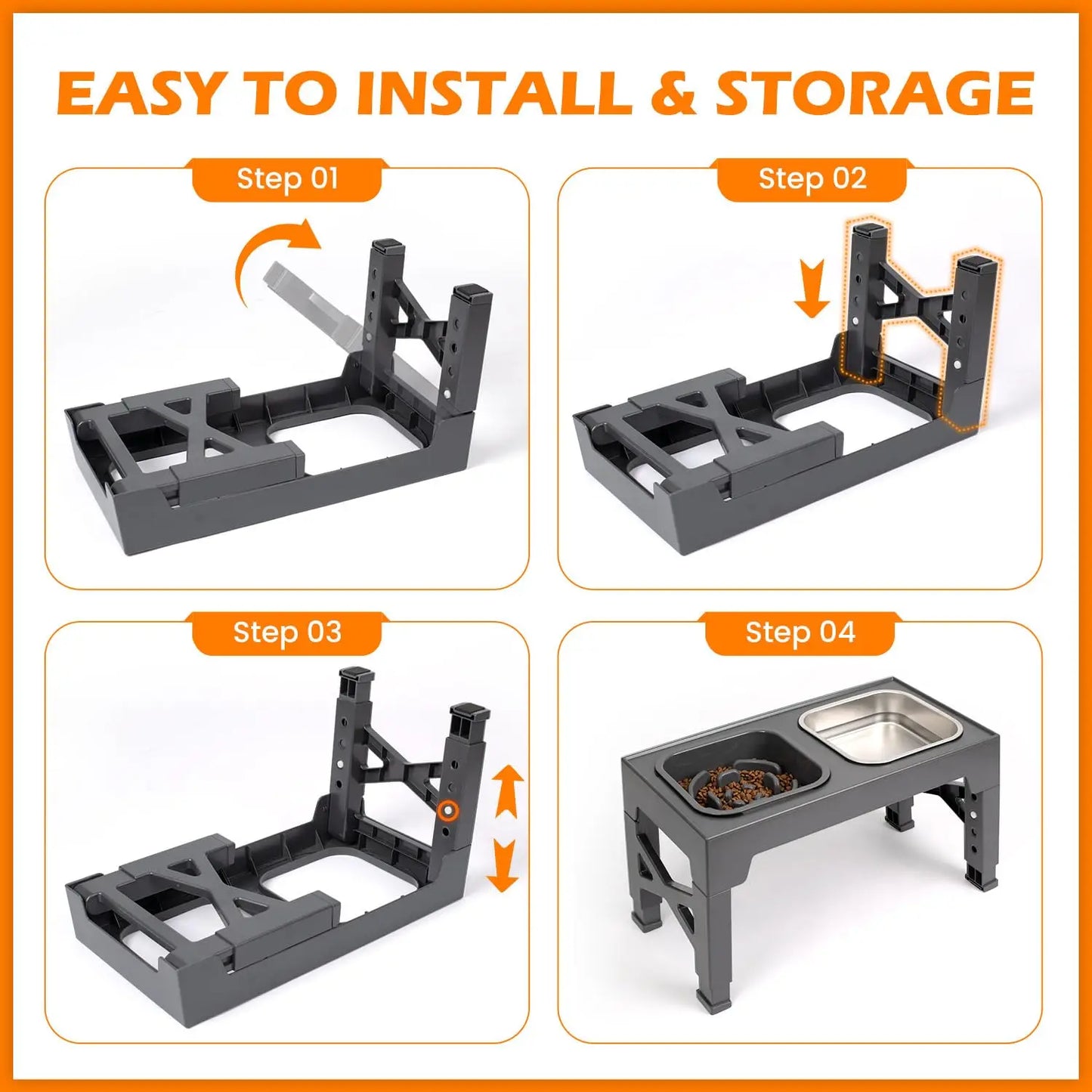 2 In 1 Elevated Slow Feeder Dog Bowls With Foldable Stand