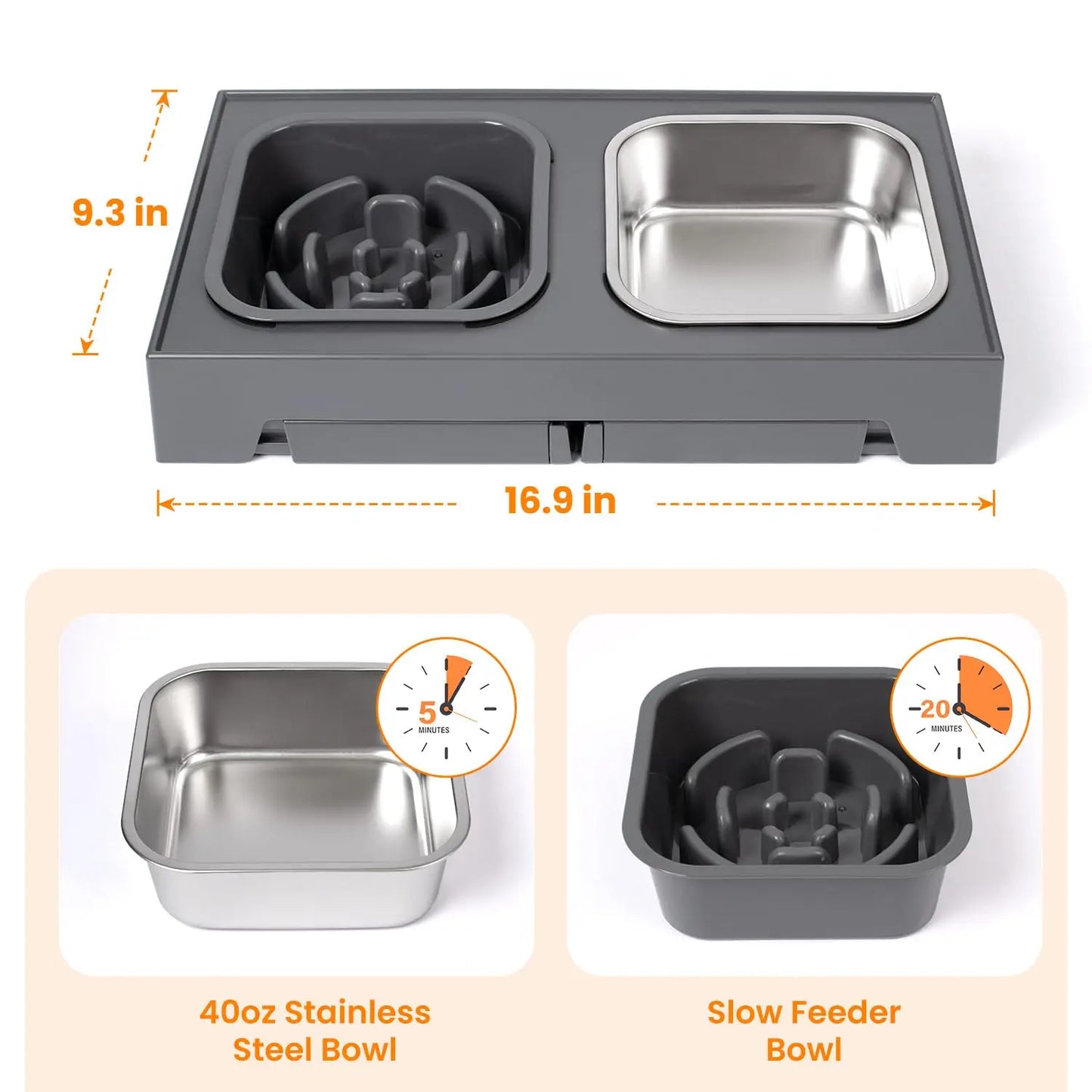 2 In 1 Elevated Slow Feeder Dog Bowls With Foldable Stand