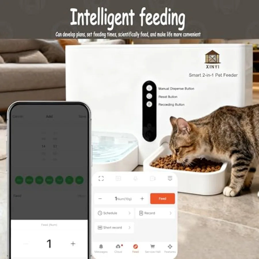 2 In 1 Automatic Pet Feeder And Water Dispenser With WiFi App Control For Cats
