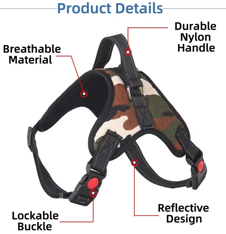 No Pull Dog Harness Reflective Adjustable Vest For Outdoor Walks