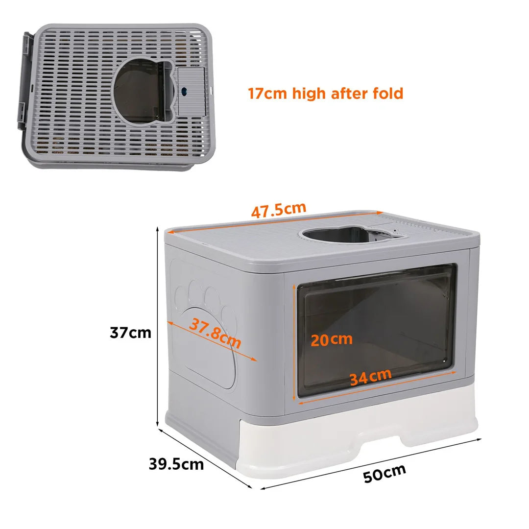 Detachable Foldable Cat Litter Box With Front Entry And Top Exit
