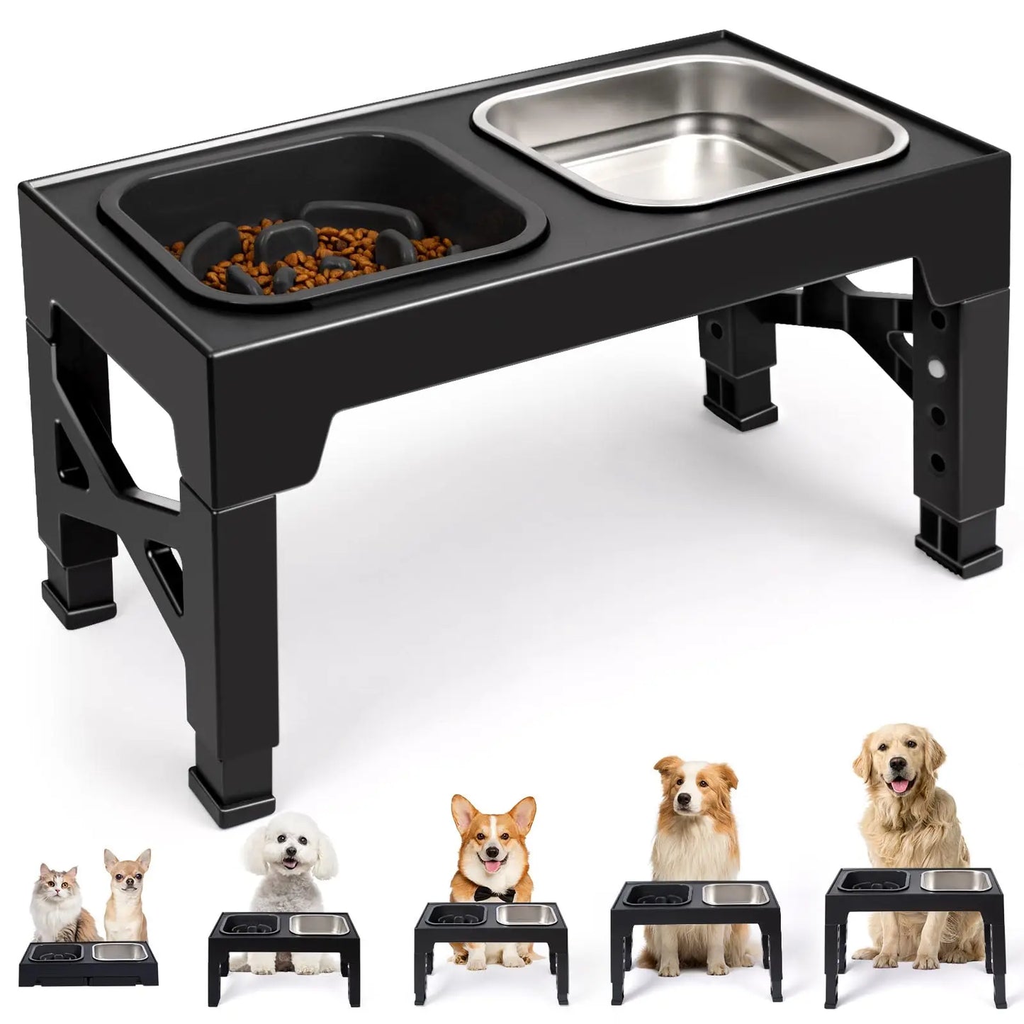 2 In 1 Elevated Slow Feeder Dog Bowls With Foldable Stand