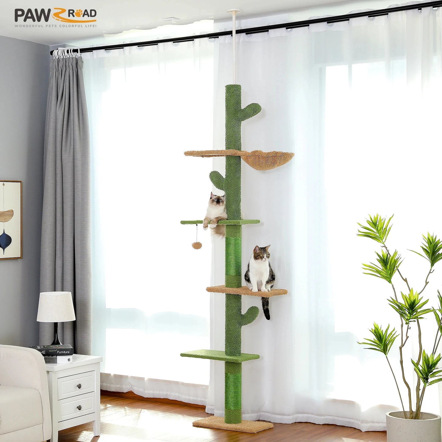 PAWZ Road Cat Tree 5-Tier Floor to Ceiling Cactus Tower with Hammock