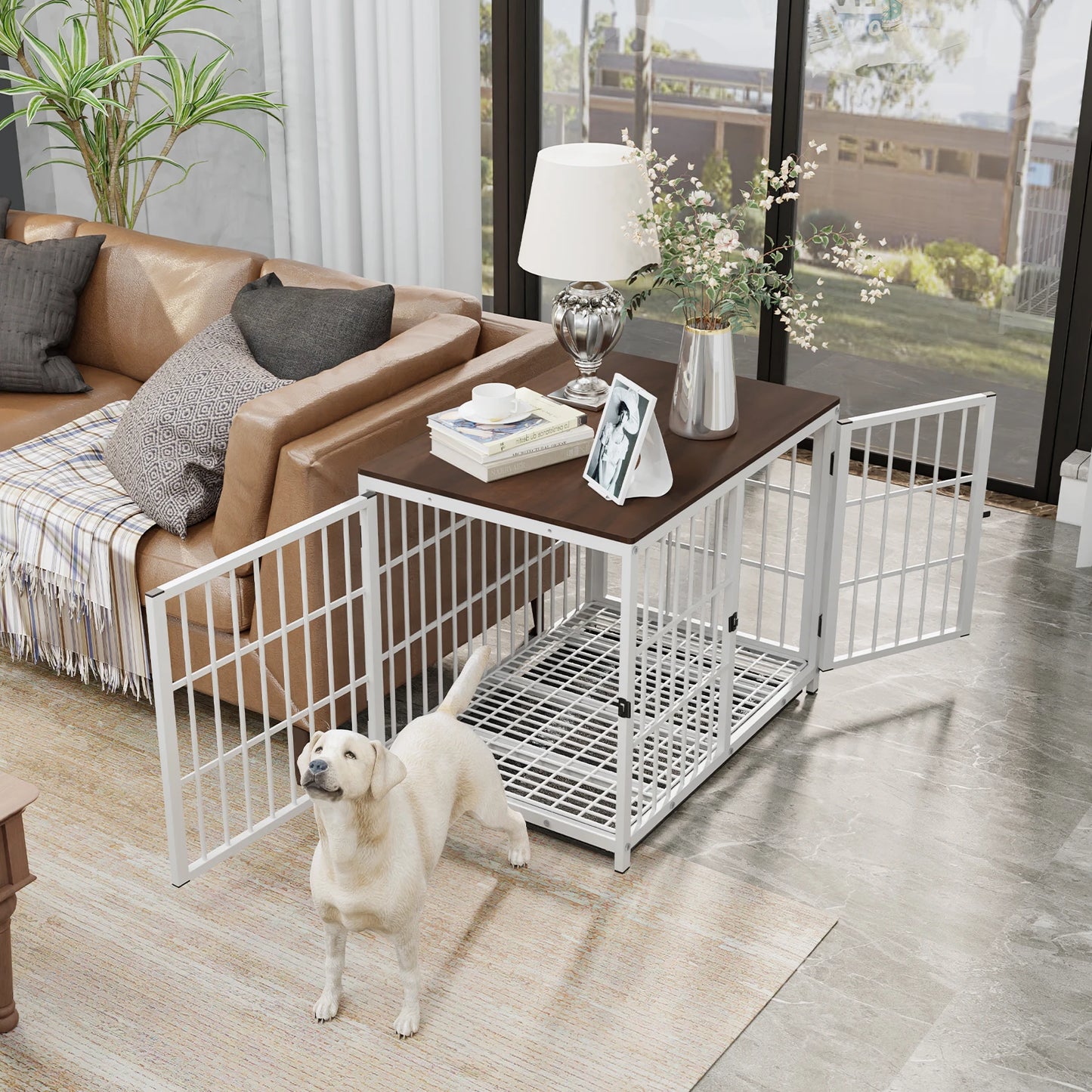 BORWART Wooden Elevated Dog Crate End Table Kennel