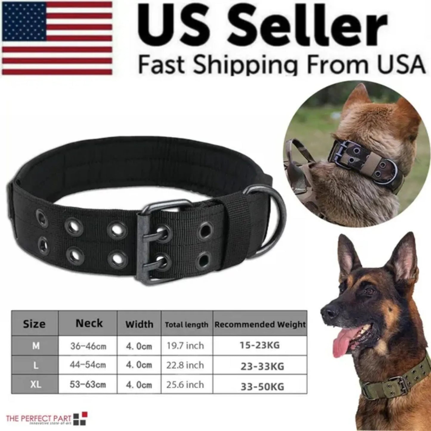 K9 Tactical Heavy Duty Nylon Dog Collar With Metal Buckle