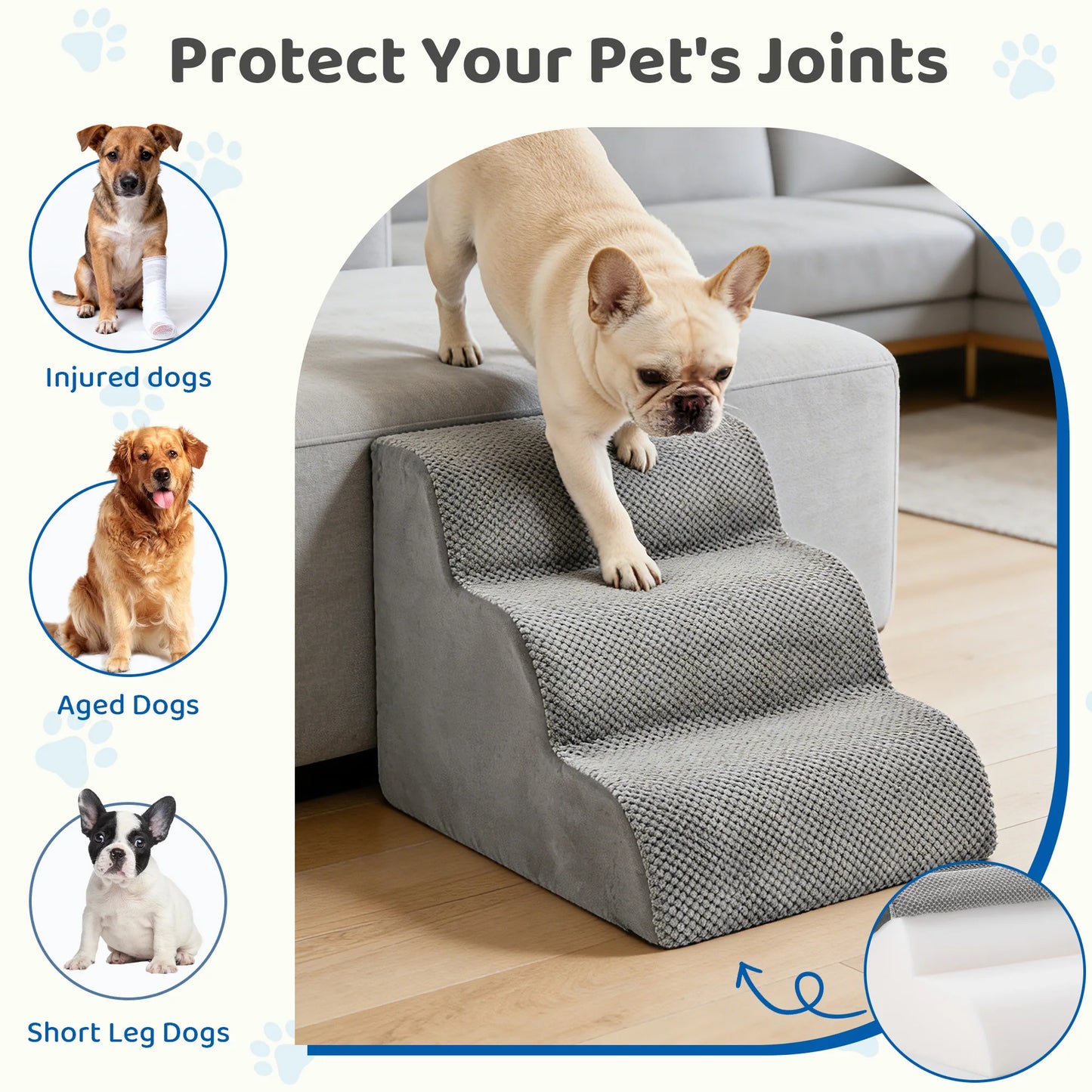JHK 3-5 Step High Density Foam Dog Stairs For Small Dogs