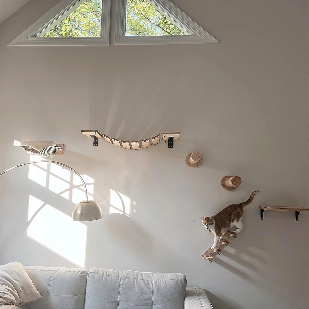 PETRAVEL Cat Wall Mounted Climbing Shelf Four Step Scratching Post