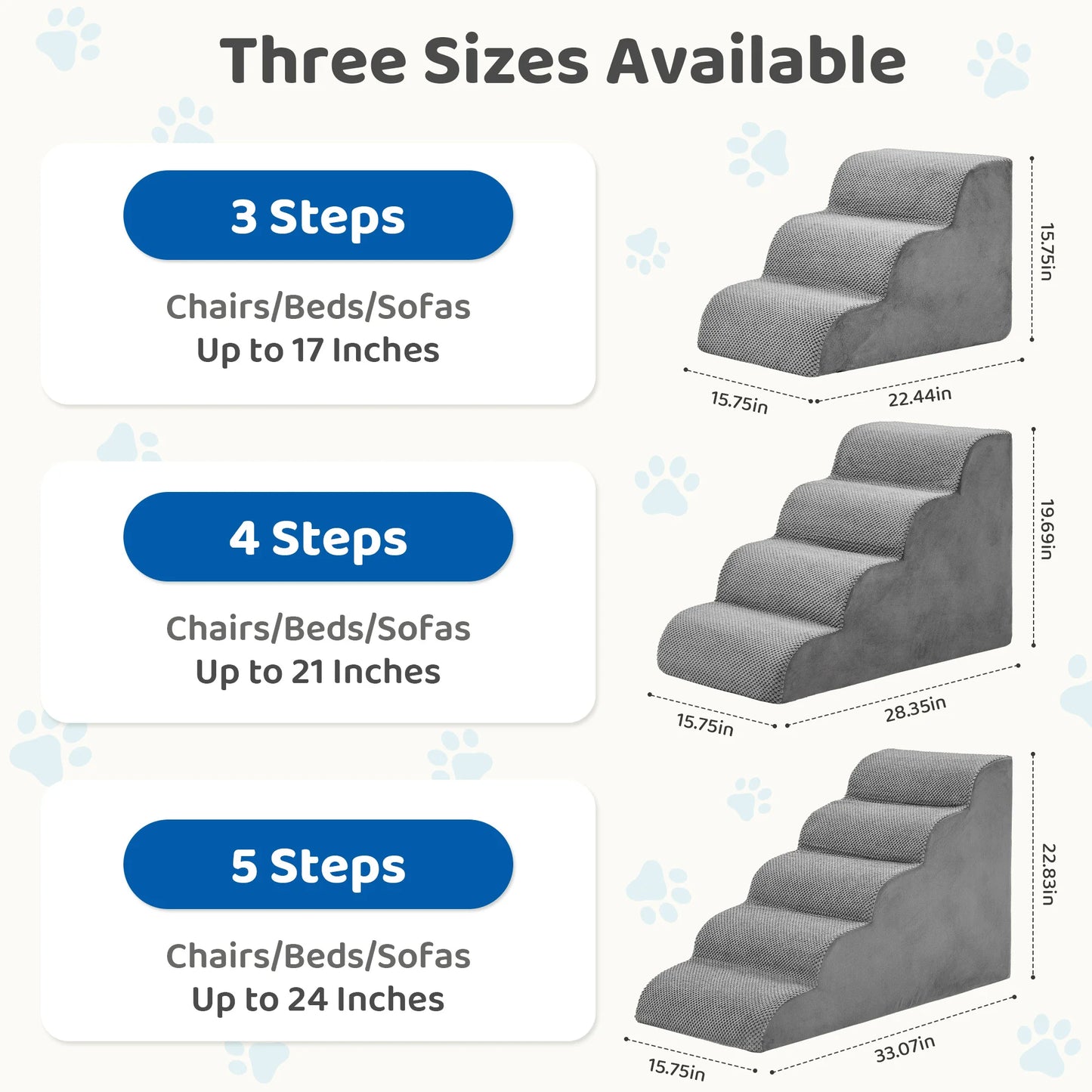JHK 3-5 Step High Density Foam Dog Stairs For Small Dogs