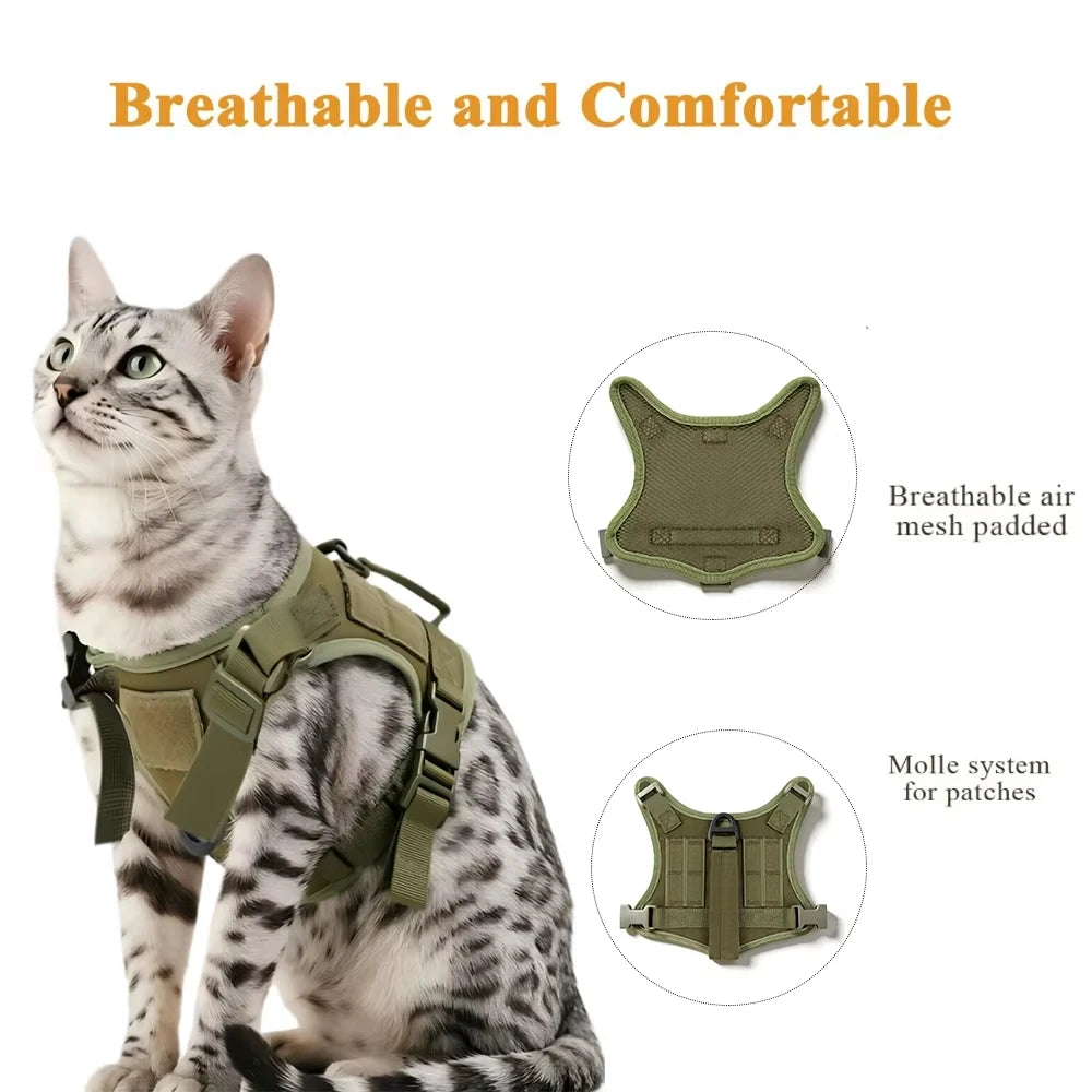 Tactical Cat Harness And Leash Set Adjustable Escape Proof Mesh