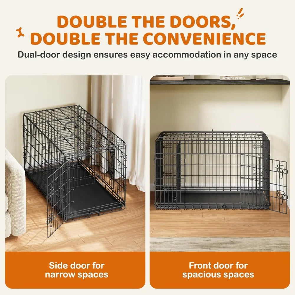 Yaheetech Collapsible Double Door Dog Crate With Removable Tray