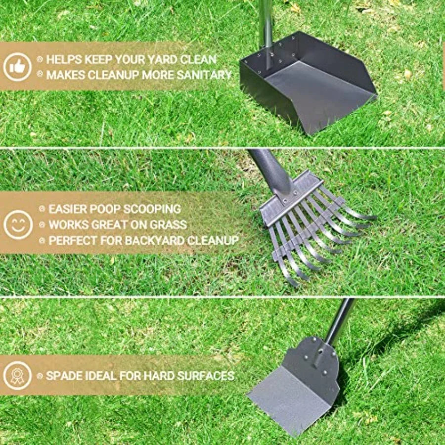 Dog Pooper Scooper Tray And Rake Set Long Adjustable Handles