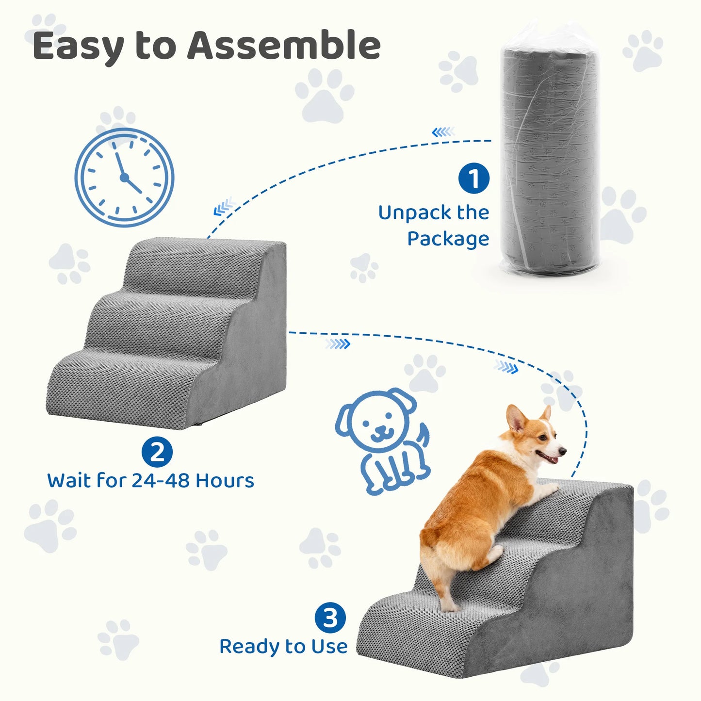 JHK 3-5 Step High Density Foam Dog Stairs For Small Dogs