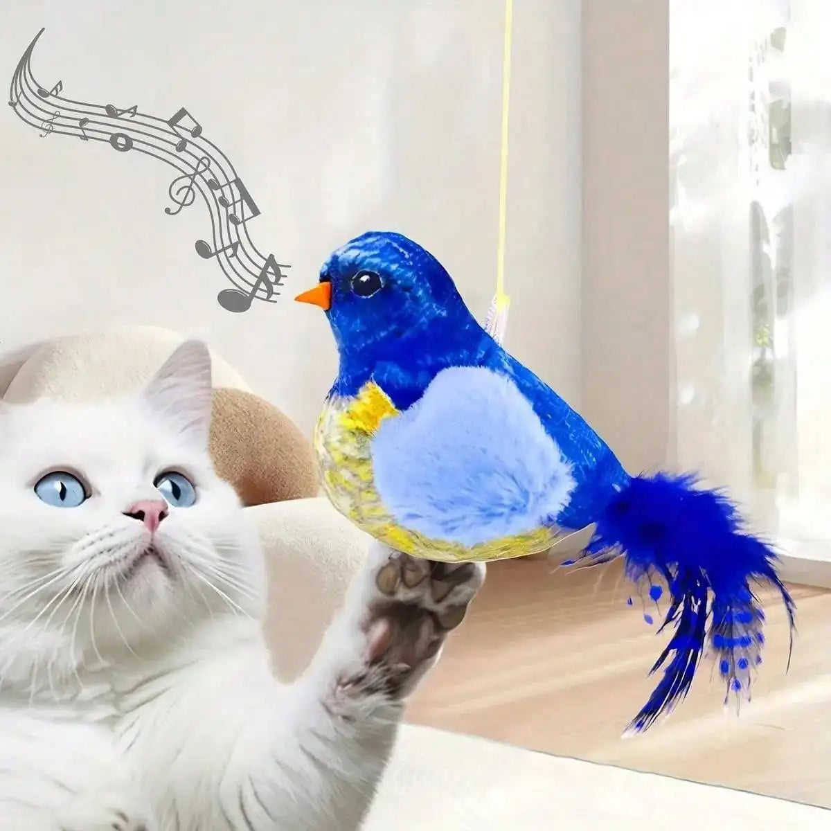 Interactive Cat Toy Realistic Bird Sounds With Detachable Hanging Teaser
