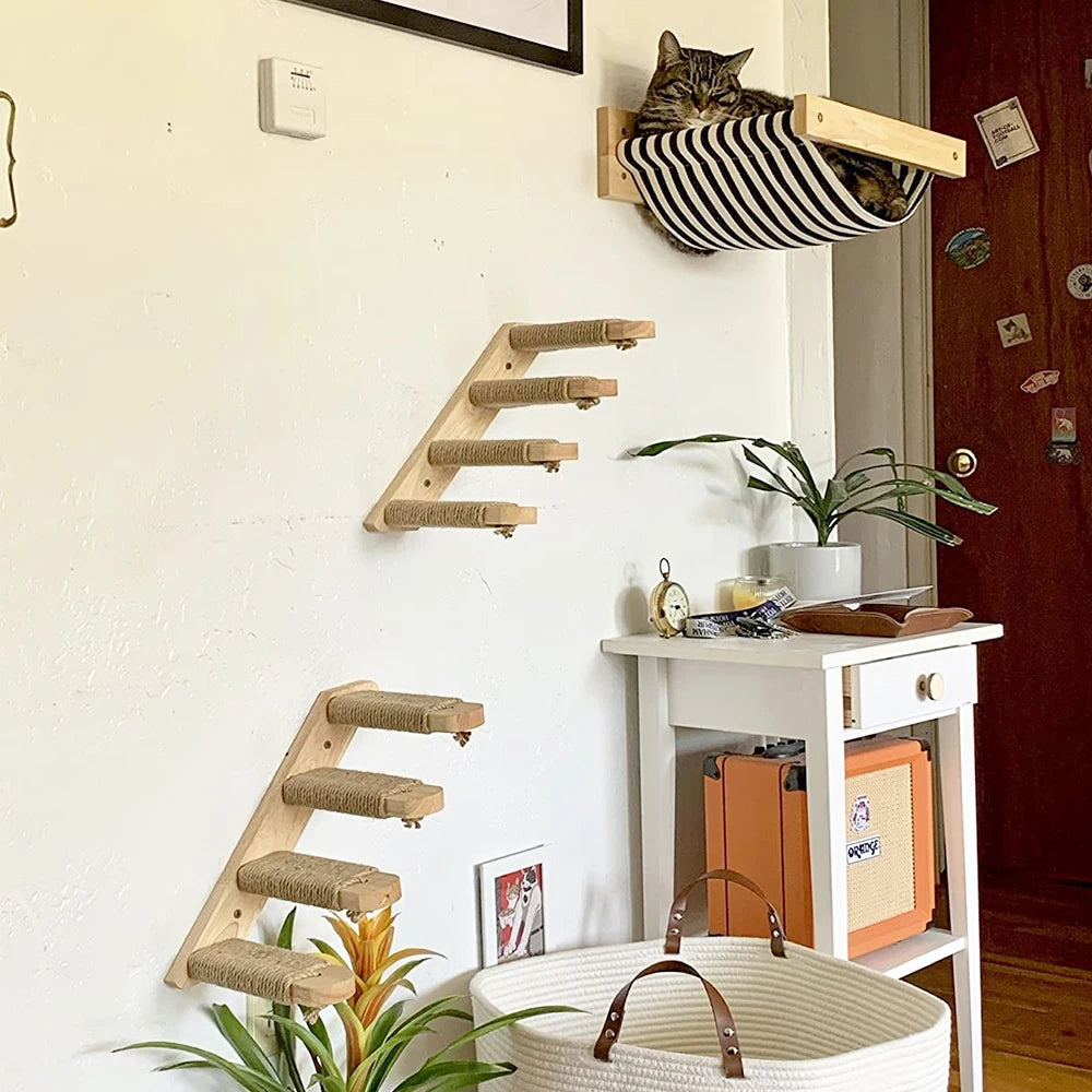 PETRAVEL Cat Wall Mounted Climbing Shelf Four Step Scratching Post